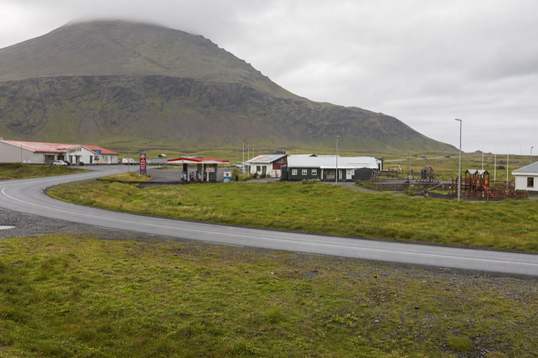 A small service town on Route 1 in south Iceland with a fuel stop and coffee break on the way to Jökulsárlón